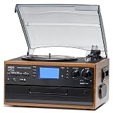 ORCC 10-in-1 Vinyl Turntable Record Player with Bluetooth, Turntable with Built-in Speaker CD Cassette and FM/AM Radio Combo, AUX in RCA Out USB MP3 Recording Headphone Jack, Copmact & Portable