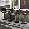 civama Bar Stools Set of 4 for Kitchen Counter, Adjustable Bar Height Chairs, Modern Swivel Barstools with Bentwood Seat and Back with Footrest for Kitchen Island, Dining Room, Black PU Leather