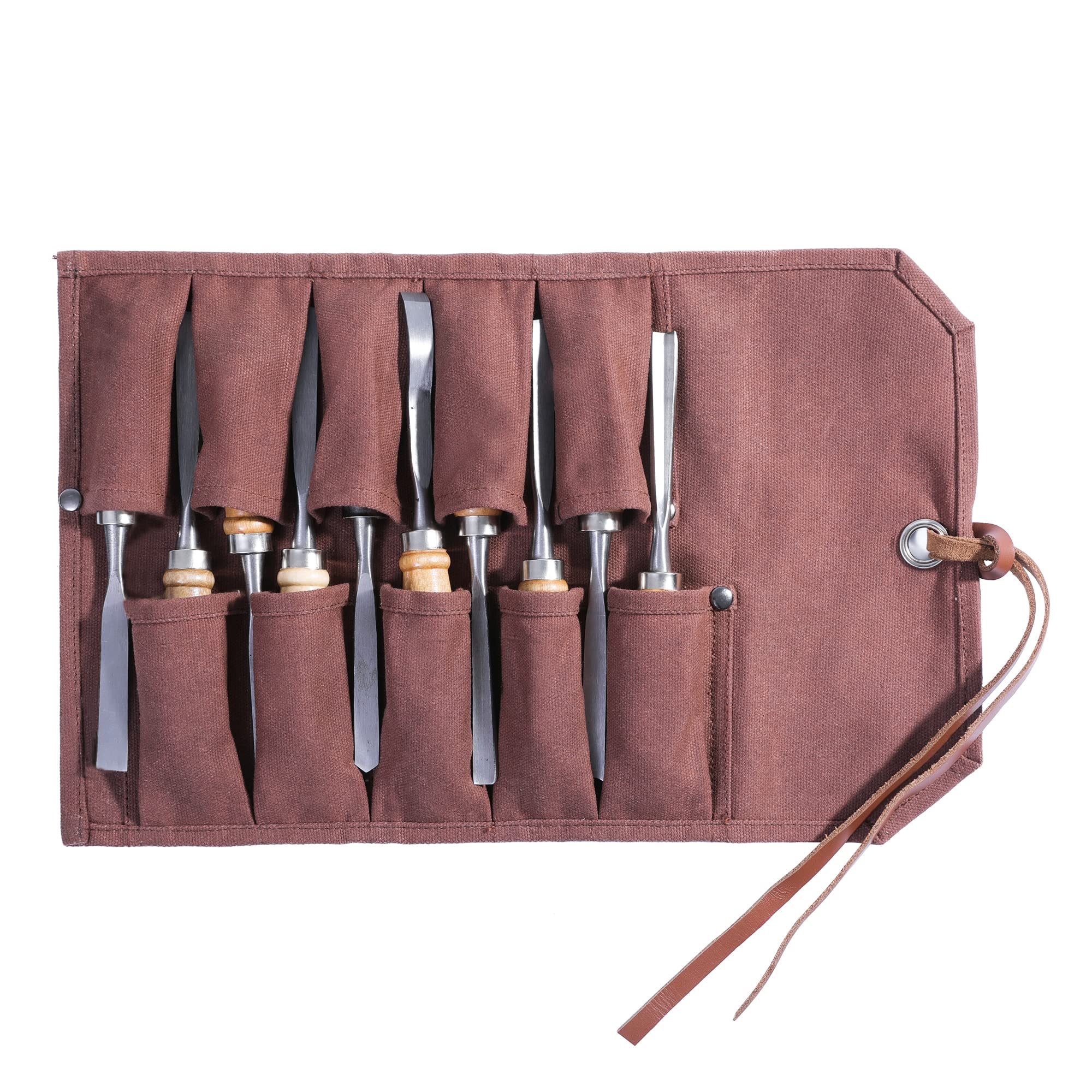 Tool Roll Up Bag with 10 Staggered Tool Pockets, Portable Carry Small Wrench Roll Up Pouch (Brown)