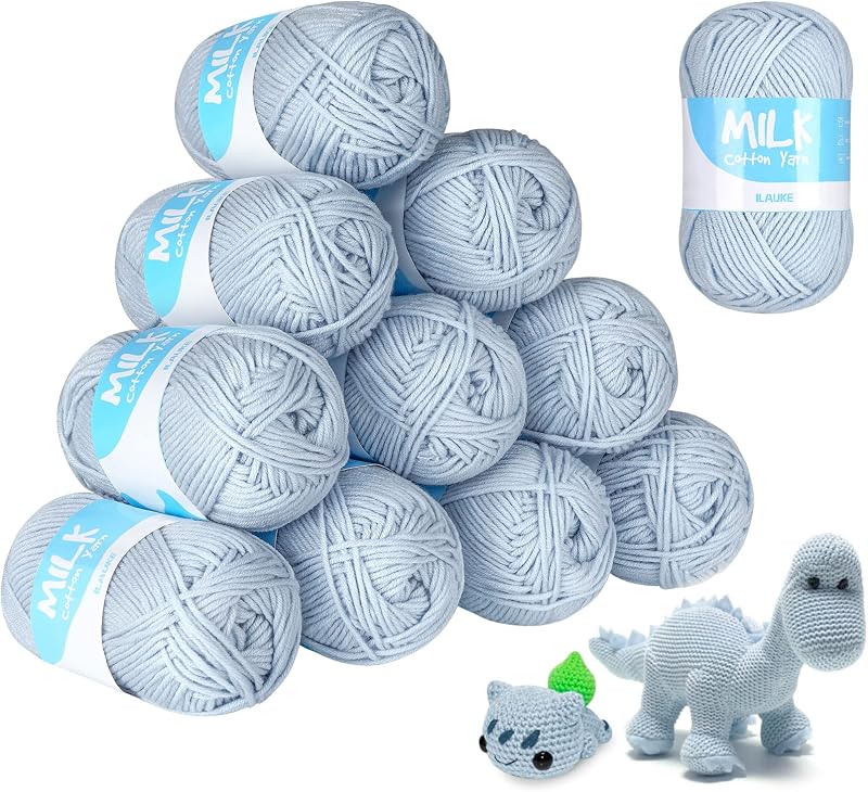 Ilauke 12 Pack Double Knitting Yarn 50g Gray-Blue 1200M Acrylic Wool