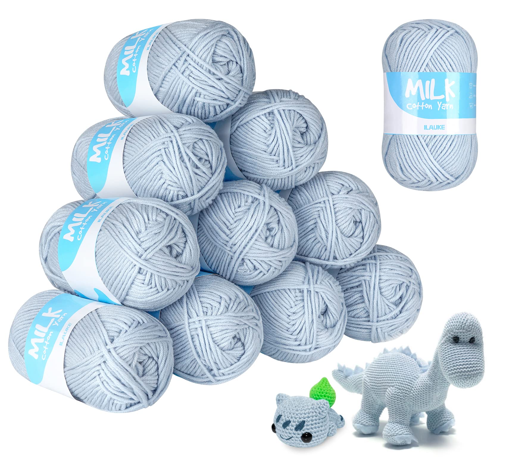 12 Pack Double Knitting Yarn, ilauke Acrylic Crochet Yarn for Knitting, 50g Double Knit Acrylic Wool Super Soft Crochet Yarn for Small Projects Handcrafts, 600g,1200M (Gray-Blue)