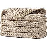 POLYTE 430 GSM Poly Blend Microfiber Waffle Wash Cloth Face Towel, 13x13 in | 4 Pack, Oversize, Lint Free, Quick Dry, Hanging