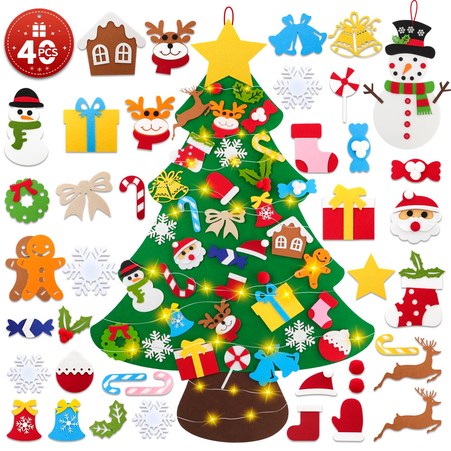 Lanpn Felt Christmas Tree Set with Christmas Snowman 3.3ft DIY Felt Christmas Tree with 40 Pieces Removable Ornaments Hanging Decoration for Christmas Home Door Wall Decoration — image 1