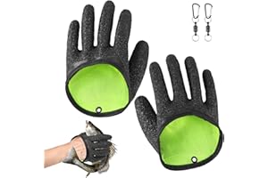 DAXYGYR 2Pcs Fishing Gloves with Magnetic Release, Natural Latex Coated, Professional Anti-Slip Waterproof Catch Fish Gloves,