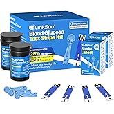 LinkSun Blood Glucose Test Strips and Lancets* 100, Accurate &amp; Easy-to-Use | Only for G-425-1/G-425-2V/G-425-3/G-427B Glucose Monitor, 100* Test Strips for Diabetes + 100* Lancets (No Meter Included)