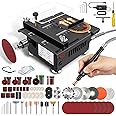 Mini Table Saw, Mini Multi-Functional Table Saw for Crafts, Speed & Angle Adjustable, Cutting | Sanding | Engraving | Drilling All-in-One Machine, for Wood/PCB/Acrylic/Plastic (Liftable & Dark Gray)