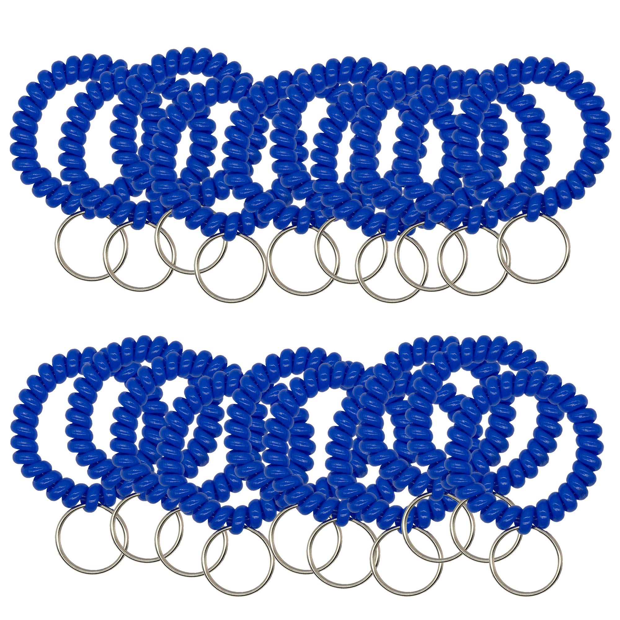 50 pcs Stretchable Key Ring Band Keychain Spriral Wrist Coil Keychain Black for Number Tag Key Tag (Blue)