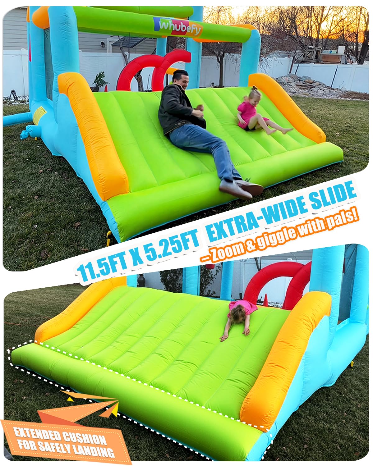 Whubefy Large Bounce House for Big Kids 8-12, 16x11.5FT Kid 3-6 Inflatable Obstacle Course w/XXL Slide, Jump Zone, Water Pool, Obstacle Bars, Ring Toss, 750W Blower, Outdoor Bouncy Castle Holds 6 Kids