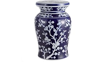JONATHAN Y TBL1017A Cherry Blossom 17.7" Ceramic Indoor/Outdoor Garden Stool, Coastal, Contemporary, Transitional, Side Table, Plant Stand, Spill-Proof, Living Room, Garden Room, Patio, Navy/White