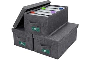T WaveTree DVD Storage Box Pack of 3, Practical DVD Case Holder Organizer 15.75 x 8.46 x 6.3 Inch, Disc Holders with Lid for Movie & Video Game Storage, DVD Rack to Hold up to 75 DVD Cases - Gray