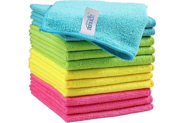 HOMEXCEL Microfiber Cleaning Cloth,12 Pack Cleaning Rag,Cleaning Towels with 4 Color Assorted,11.5"X11.5"(Green/Blue/Yellow/P