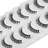JIMIRE Demi-wispies Faux Mink Eyelashes with Clear Band Russian Strip Lashes Fluffy Natural Look Wispy Light 13MM Short False Eyelashes Invisible Small 3D Fake Lashs Pack 7 Pairs