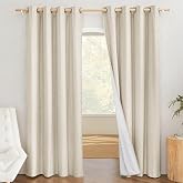 NICETOWN Natural 100% Blackout Linen Curtains 84 inch Long Burg for Living Room, 1 Pair, 52" Width Each Panel, Farmhouse Thic