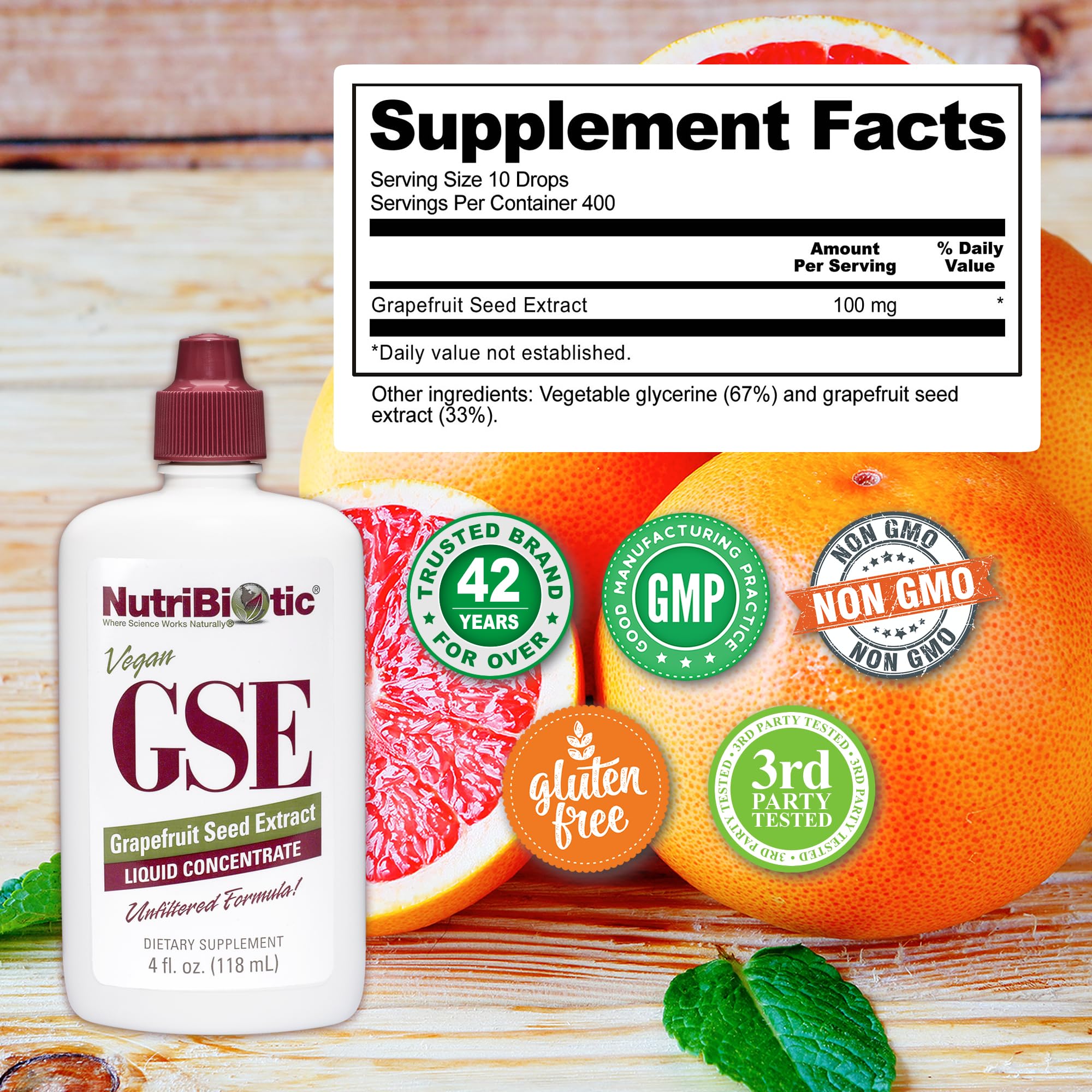 NutriBiotic – GSE, 4 Oz Liquid | The Original Grapefruit Seed Extract Premium Concentrate with Bioflavonoids | Vegan, Gluten Free, Non-GMO