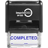 Supply360 AS-IMP1108B - Completed Stamp with by: &amp; Date:, Blue Ink, Heavy Duty Commerical Self-Inking Rubber Stamp, 9/16" x 1-1/2" Impression