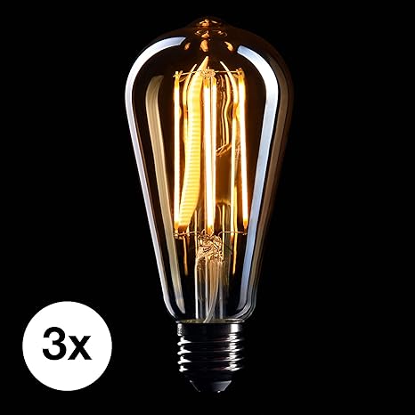 CROWN LED 3 x Edison Glühbirne E27 Fassung, Dimmbar, 5W, 2200K, Warmweiß, 230V, EL10, Antike Filament Beleuchtung im Retro Vi