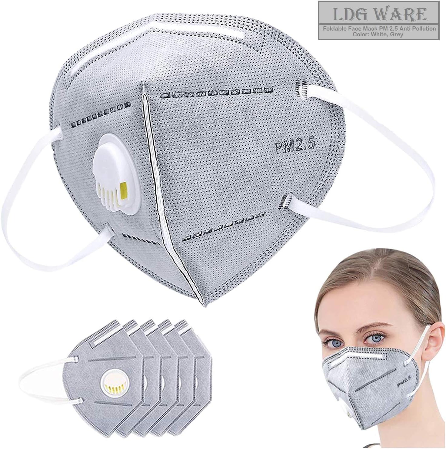 LDG WARE Foldable Face Half Mask PM 2.5 Anti Pollution Mask - Color: - White, Gary (1)