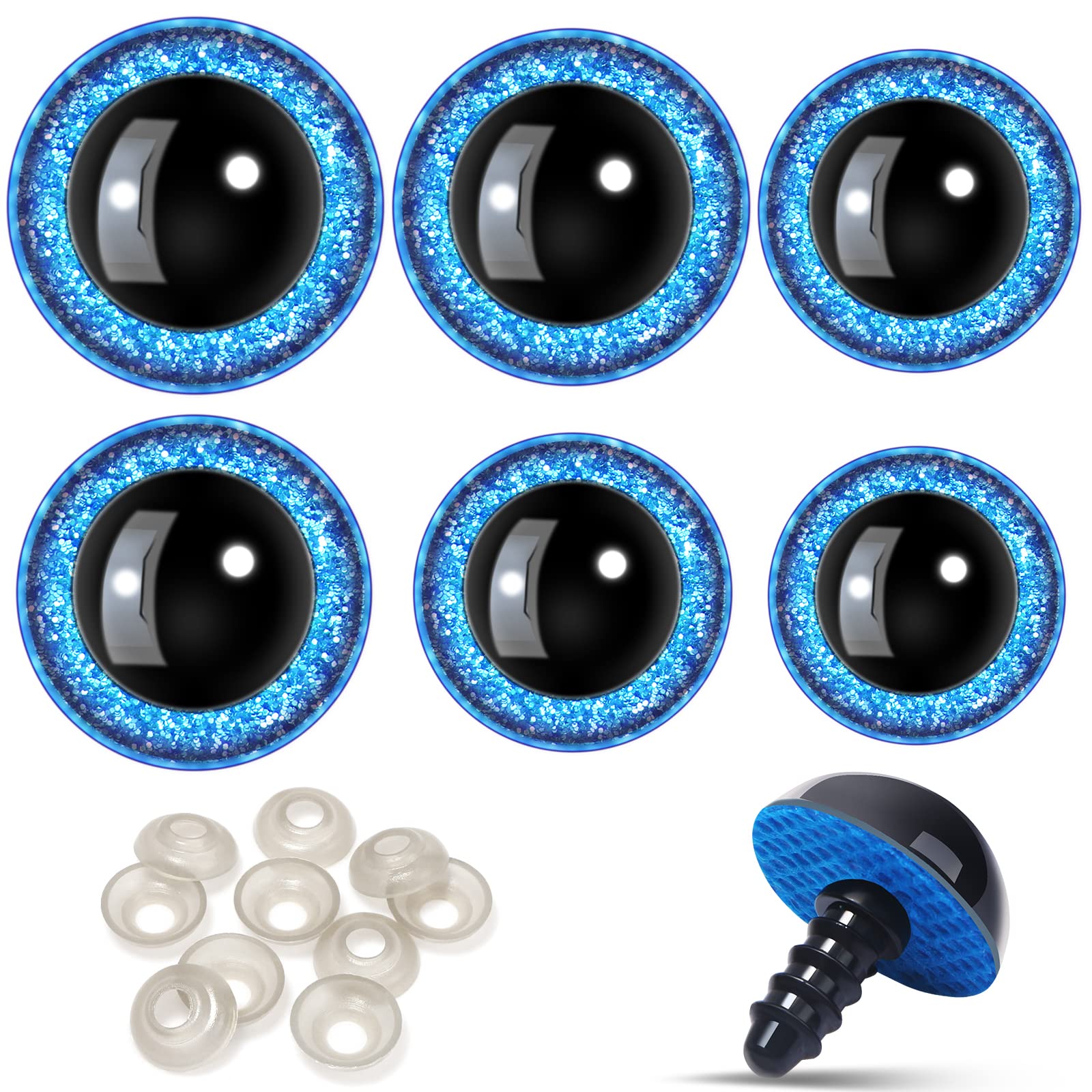 UHOMENY 50pcs Glitter Plastic Doll Safety Eyes for Crafting, 5 Sizes 16-26 mm Bule Round Doll Eyes for Stuffed Animal DIY of Bears Eyes Plastic Eyes for Crochet (Blue)