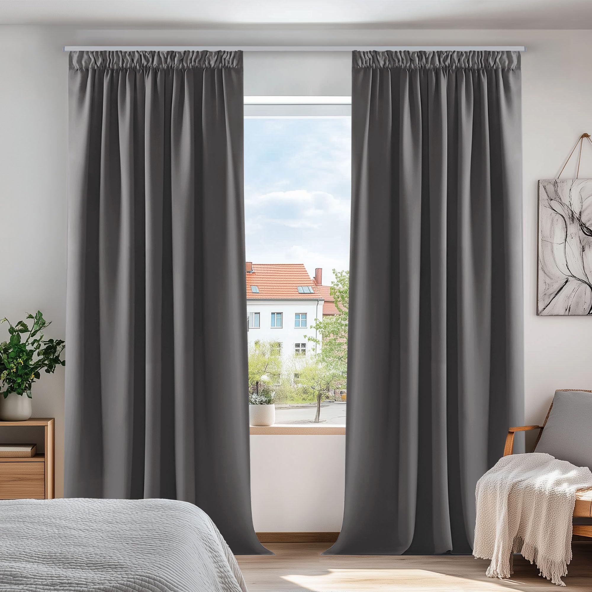 Deconovo Super Soft Pencil Pleat Grey Curtains, Thermal Insulated Energy Saving Long Curtains for Living Room, 46 x 84 Inch, Light Grey, 1 Pair