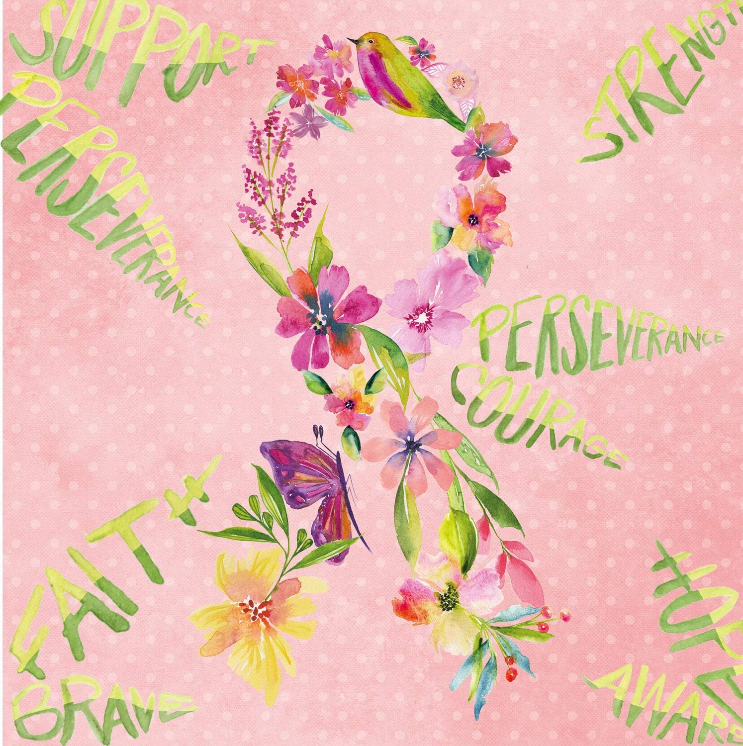 Courage Pink Ribbon Paper Cocktail Napkin Set of 20-5 x 5 Inches