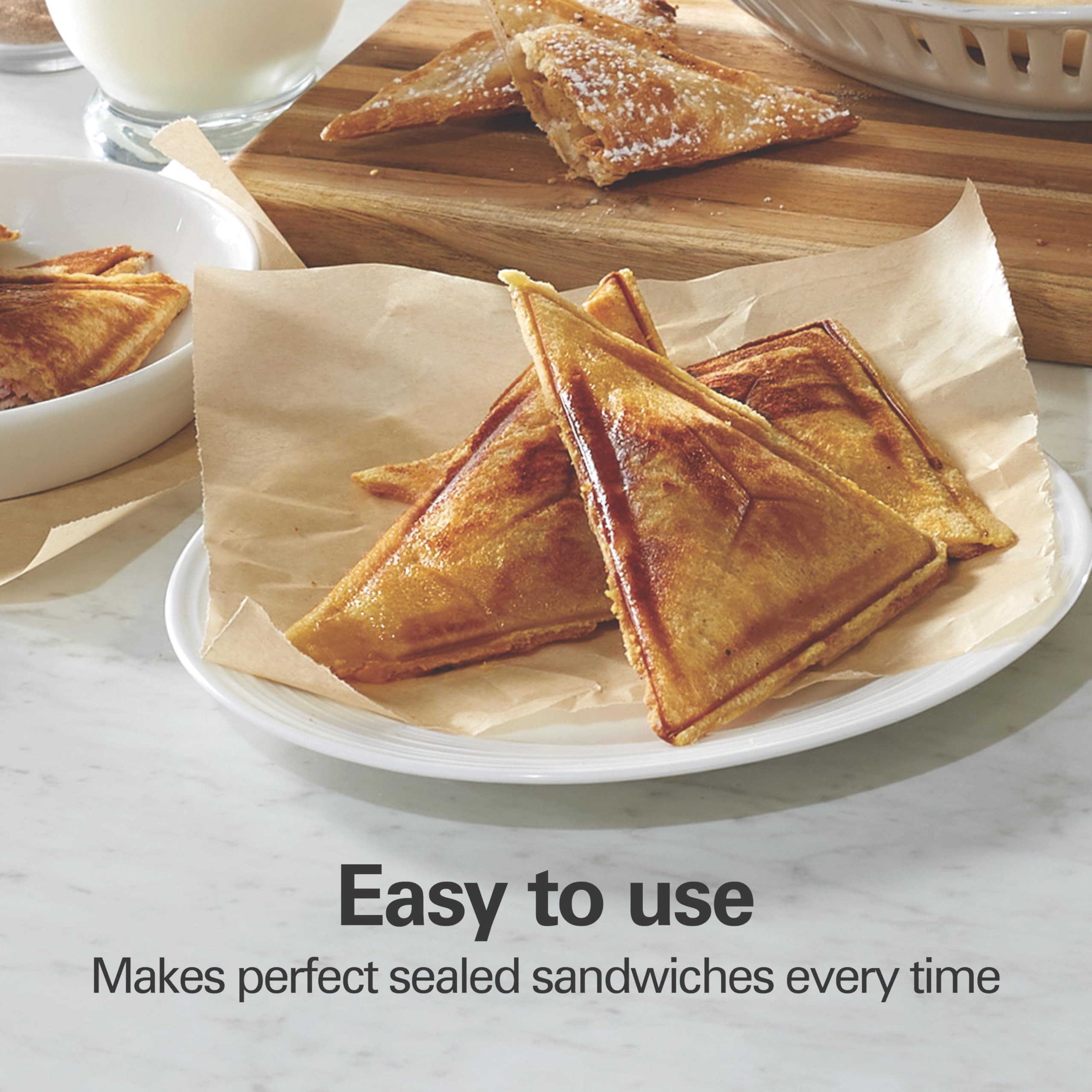 Hamilton Beach Electric Sealed Sandwich Maker Grill with PFAS-Free Nonstick Plates, Makes Stuffed French Toast, Omelets, Compact & Easy to Store, Black (25430G)