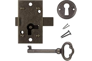 UNIQANTIQ HARDWARE SUPPLY Small Antique Brass Flush Mount Cabinet Door Lock with Key - 1" Wide x 1 3/4" High - Vintage Lock and Key for Furniture Doors and Drawers | UA-030-LAB