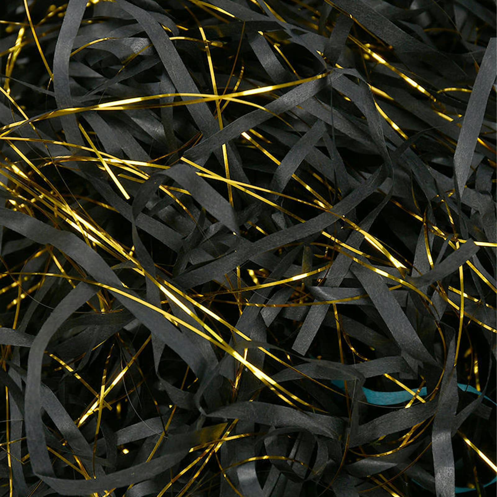 Shredded Tissue Paper for Hampers 500g, Dust-Free Shredded Paper for Gift Boxes, Ideal for Gift Packaging Filler, Basket Filler, Golden Silk Black