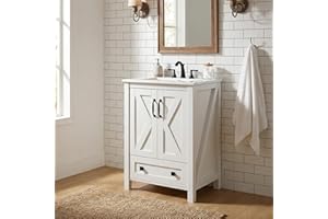 IDEALHOUSE 24 inch Bathroom Vanity with Sink Ceramic, Freestanding Bathroom Sink Cabinet with Drawer, Farmhouse 2 Barn Doors 