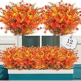 AGIRL 12 Bundles Artificial Fall Flowers Outdoor Indoor Decoration,No Fade Autumn Fake Plastic Plants with Eucalyptus Leaves,Faux Mums for Thanksgiving Garden Front Door Porch Patio Fall Decor