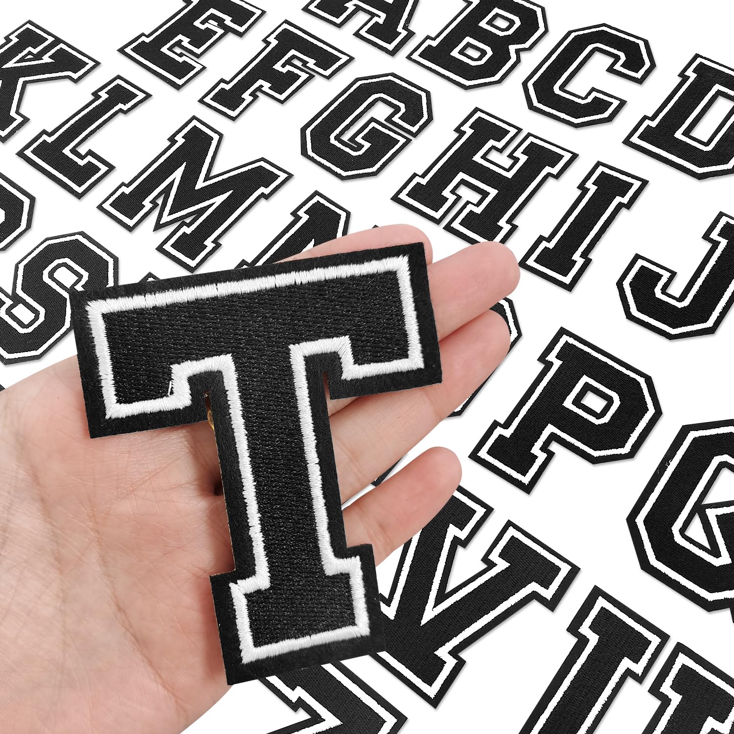 Photo 1 of TXSN 26pcs Iron on Letter Patches, Fully Embroidery Varsity Letters A-Z Patches for Clothing Jacket Backpacks Hat and More, 3.1" Black