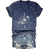 MQSVPUT Women's T-Shirts V-Neck Boho Flowers Wildflowers Tee Cute Summer Graphic Shirts Short Sleeve T Shirt