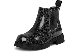 K KomForme Girls Glitter Ankle Boots Side Zipper Chelsea Booties Lug Sole (Toddler/Little Kids/Big Kids)