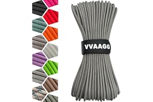 VVAAGG 1000 Paracord Rope, 50ft 12 Strand Parachute Cord for Crafting, DIY Projects, Survival Bracelets, Camping, Tent, Clothsline, Outdoor Hiking, Fishing (Gray, 50FT)