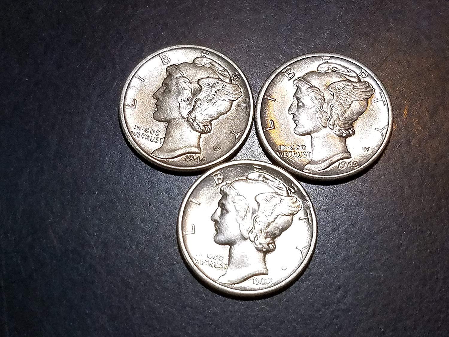 1937 1942 1943 D Mercury Dimes - Set of 3 Coins - 10c AU/BU US Mint