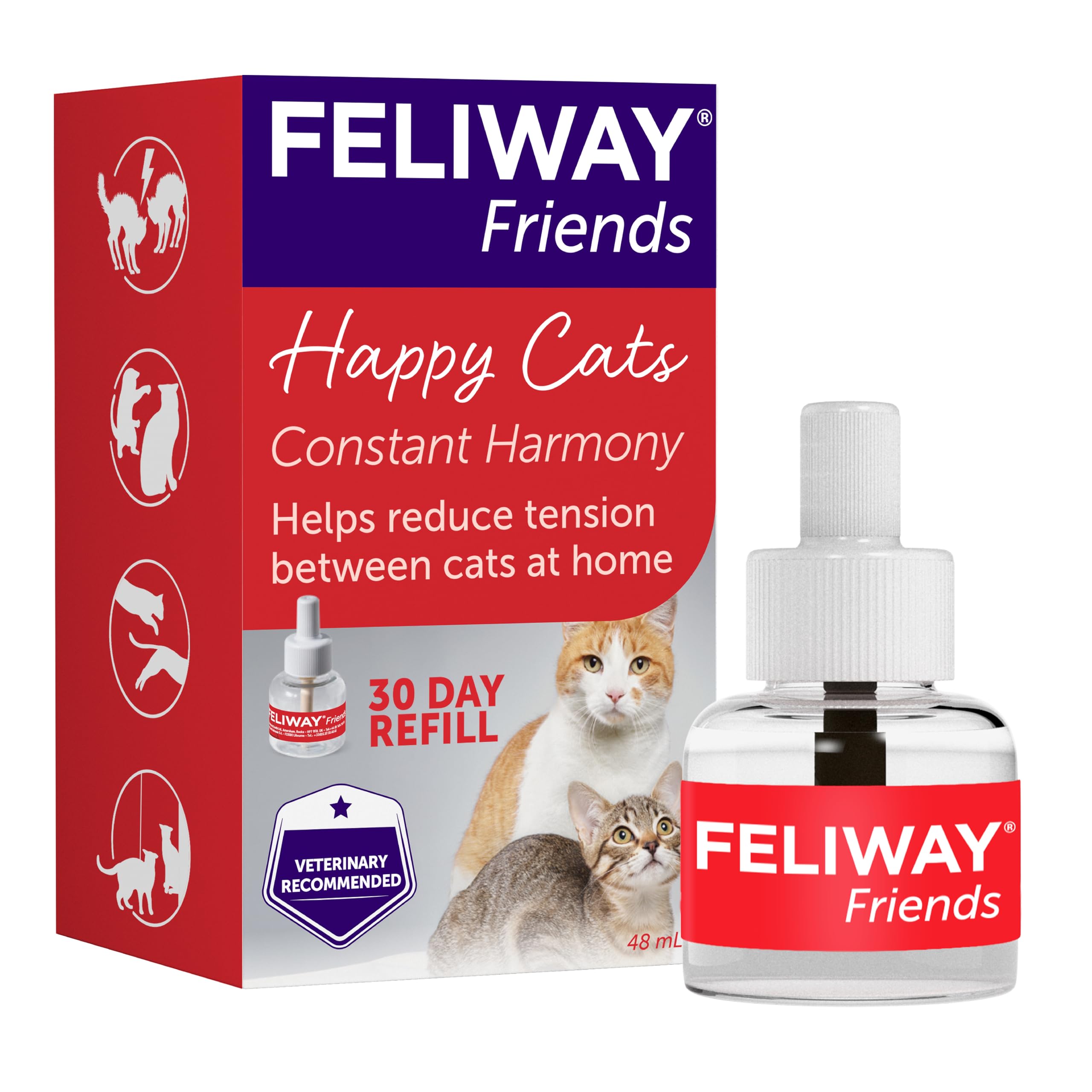 FELIWAY Friends 30 Day Cat Calming Odourless Refill for Pheromone Diffuser, 48ml - Helps create harmony in multi cat households, Veterinary Recommended, Drug-free, Clinically Proven