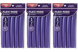 Red by Kiss Flexi Rods 7", 3/4" Diameter - Heatless Hair Curler for 90S Glamorous Bouncy Curls Beach Waves, No Slips, Sleep Styler (5 PCS x 3 PACKS)