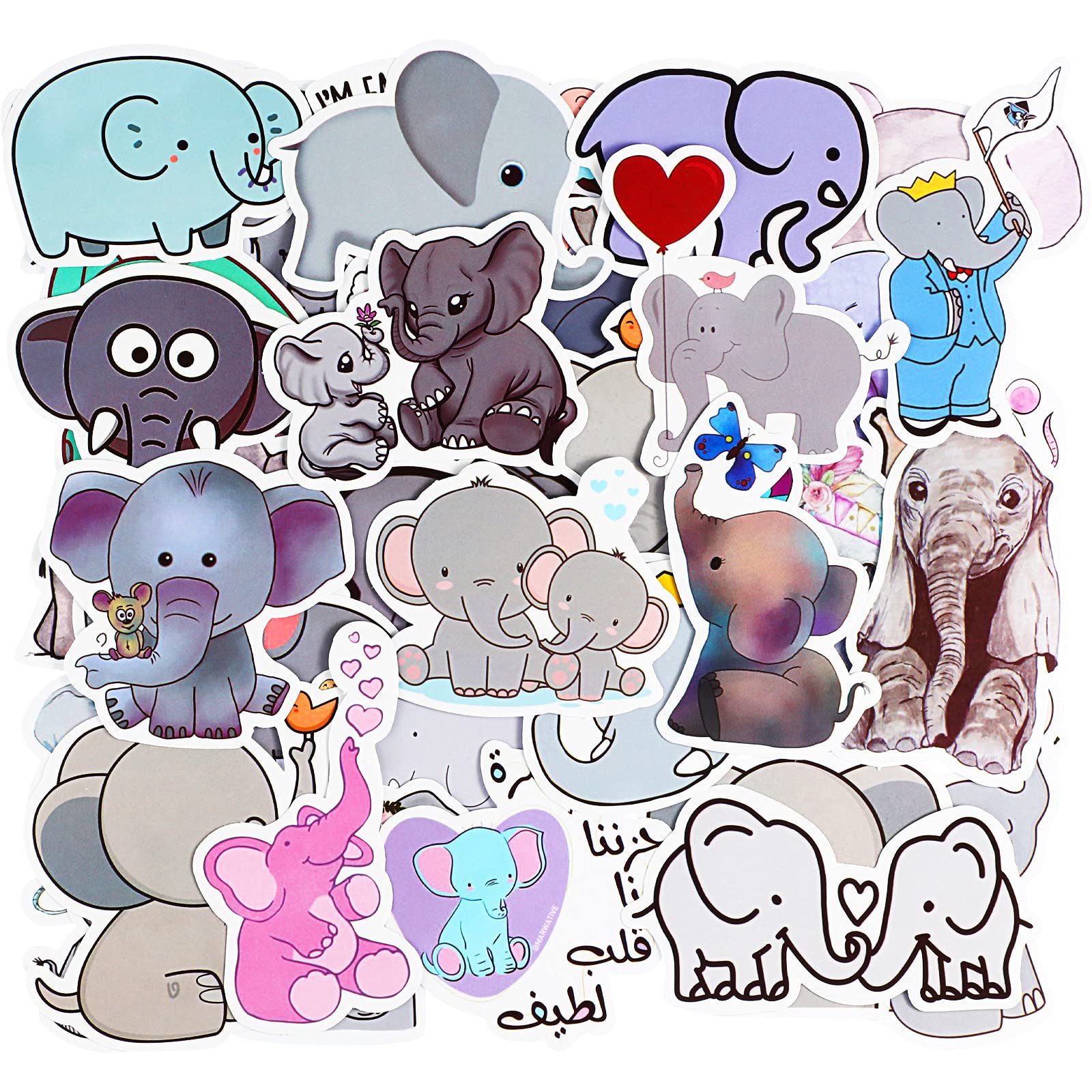 View 1 of 100 Piece Cute Cartoon Elephant Stickers for Teens Boy Girl Kids Cute Waterproof Vinyl Animal Sticker Decals for Laptop Computer Phone Tablet Luggage Bicycle Scrapbook, Lovely Decorative Sticker Decal