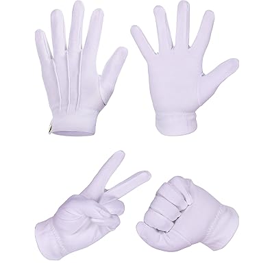 Shappy White Stitched Cotton Gloves for Formal Tuxedo Jewelry Inspection, 2 Pairs（Cotton 9 Inch）