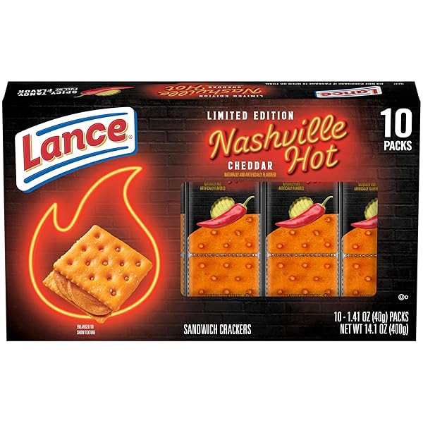 LANCE NASHVILLE HOT CHEDDAR SANDWICH CRACKERS, 10 PACK