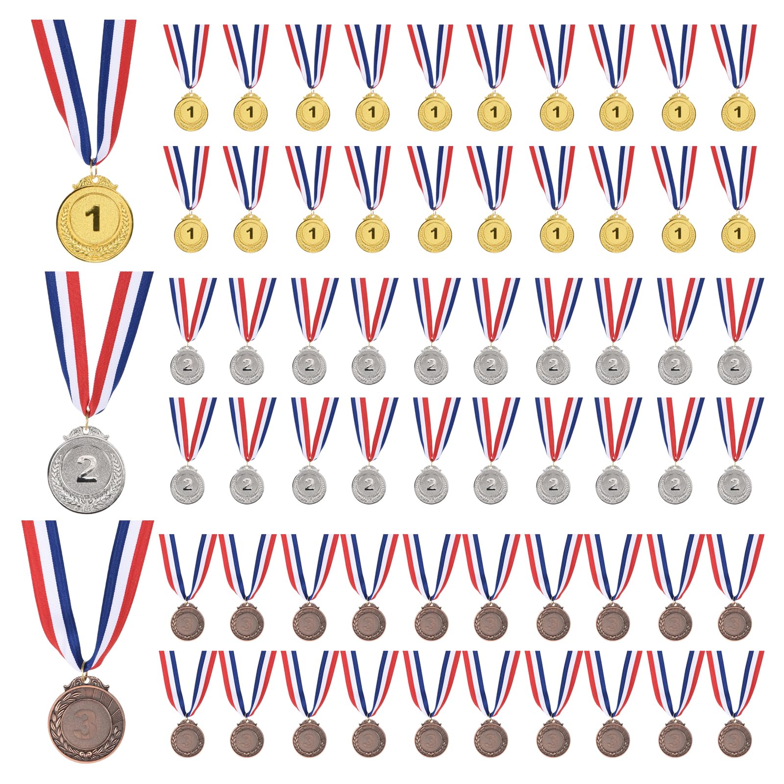 PATIKIL 96 Pieces Gold Silver Bronze Award Medals, 2-Inch Award Medals 1st 2nd 3rd Prizes with Ribbon for Team Games Sports Competitions