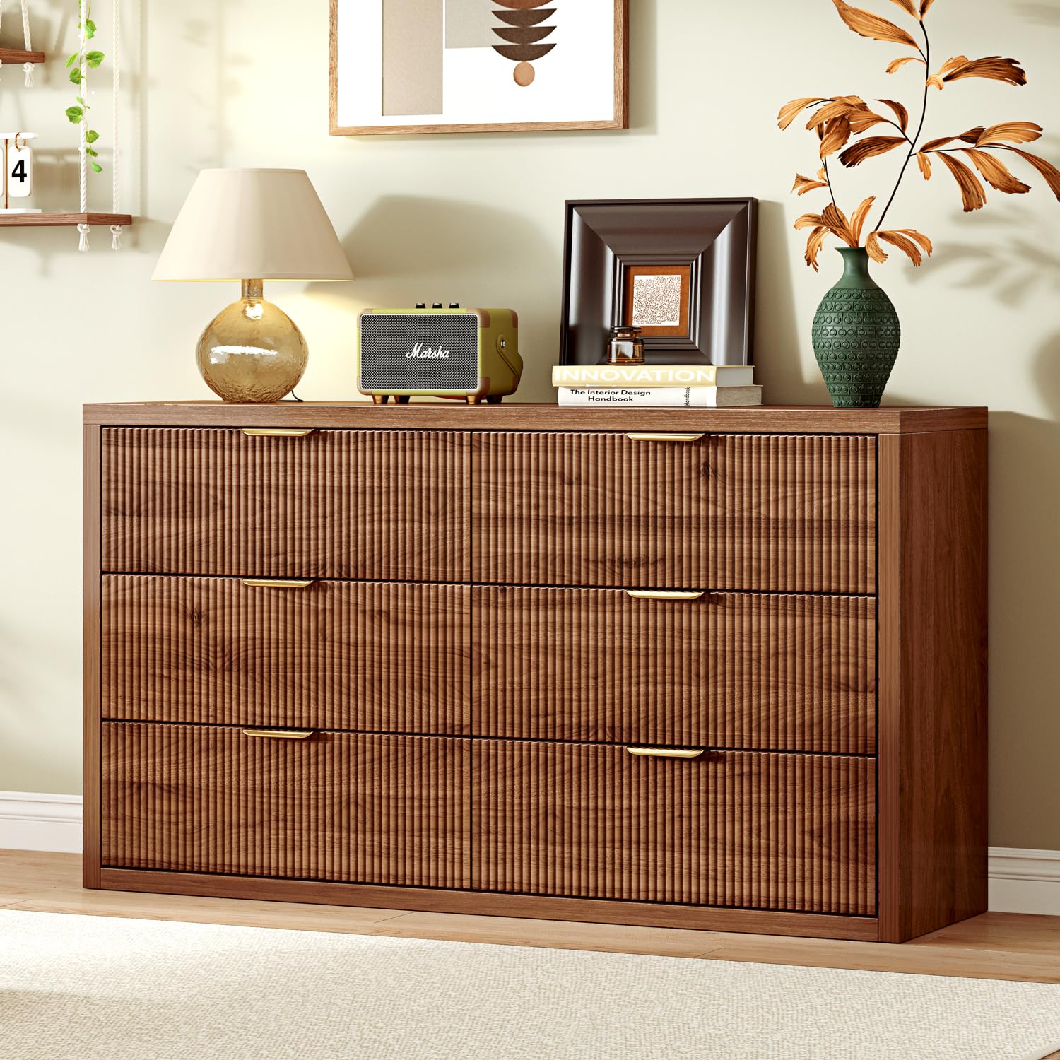 Photo 1 of ****FACTORY SEALED****Ieejdn 55.12" Modern Chest of Drawer, 6 Deep Drawers,Clothes Organizer,Large Storage Cabinet for Living Room, Bedroom,Dresser TV Stand, Wood Drawer Organizer for Living Room, Hallway, ??Saddle