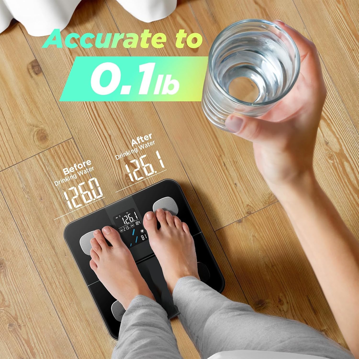RunSTAR Körperfettwaage mit hohe Genauigkeit, Personenwaage digital mit großem Display, Waage Personen für 15 Körperzusammensetzungsmetriken, mit App-Synchronisierung, 180 kg/400 lb, Schwarz 5