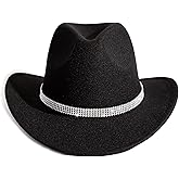 HUDANHUWEI Shiny Rhinestone Cowgirl Hat Bling Wide Brim Cowboy Hat Party