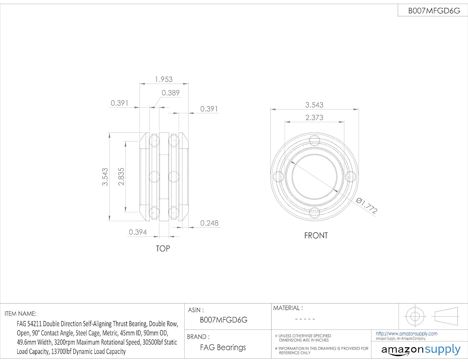 13000 lbs Dynamic Load Capacity Max RPM Inch 20800 lbs Static Load