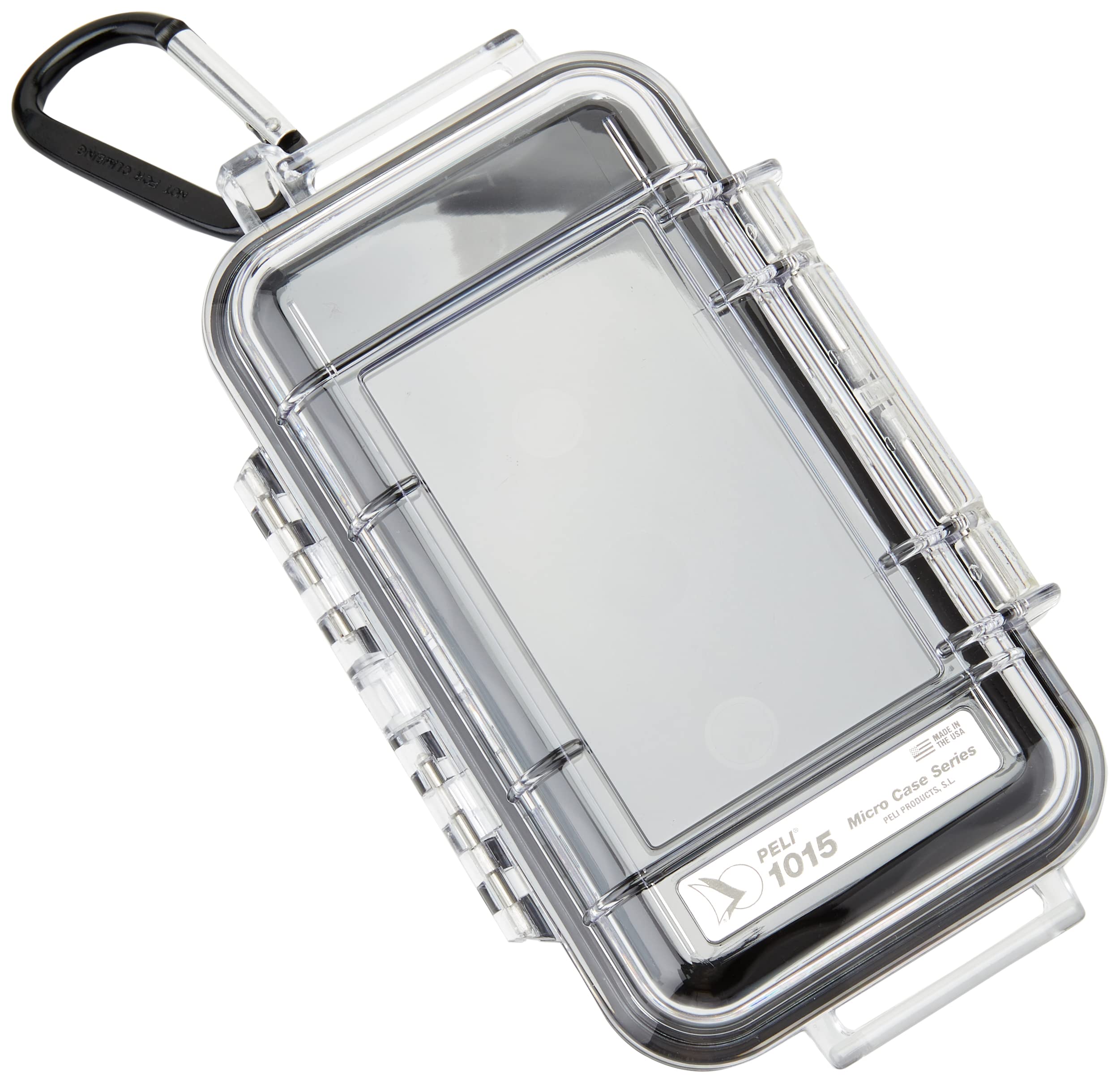 PELI 1015 Extreme Micro Case to Protect Small Devices in Outdoor or Sports, IP67 Watertight, 1L Capacity, Made in US, Clear/Black Liner