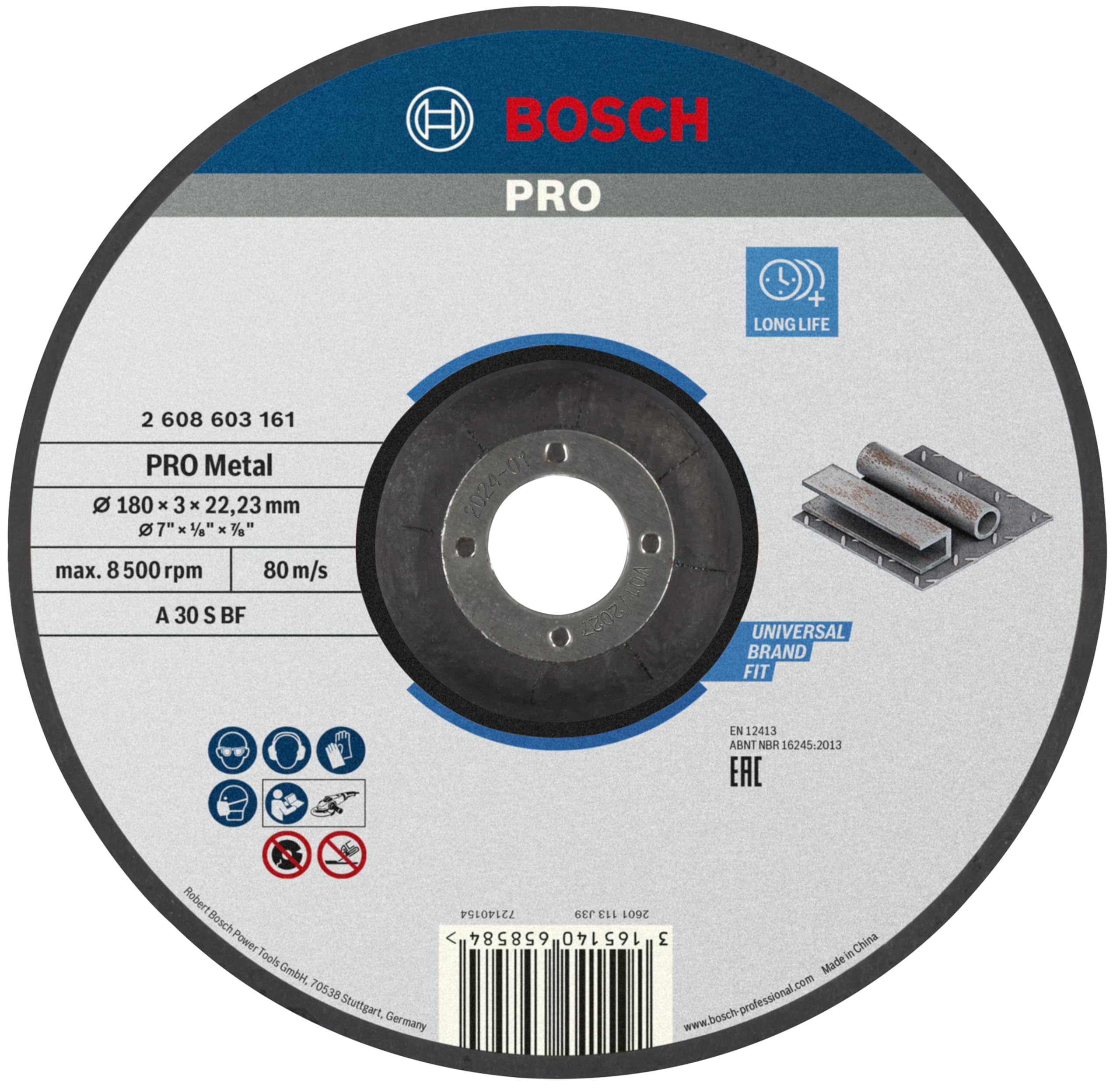 Bosch 1x PRO Metal Longlife Cutting Disc for Large Angle Grinder and Bore 22.23 mm (for Steel, Ø 180 mm, Professional Accessory Large Angle Grinder)