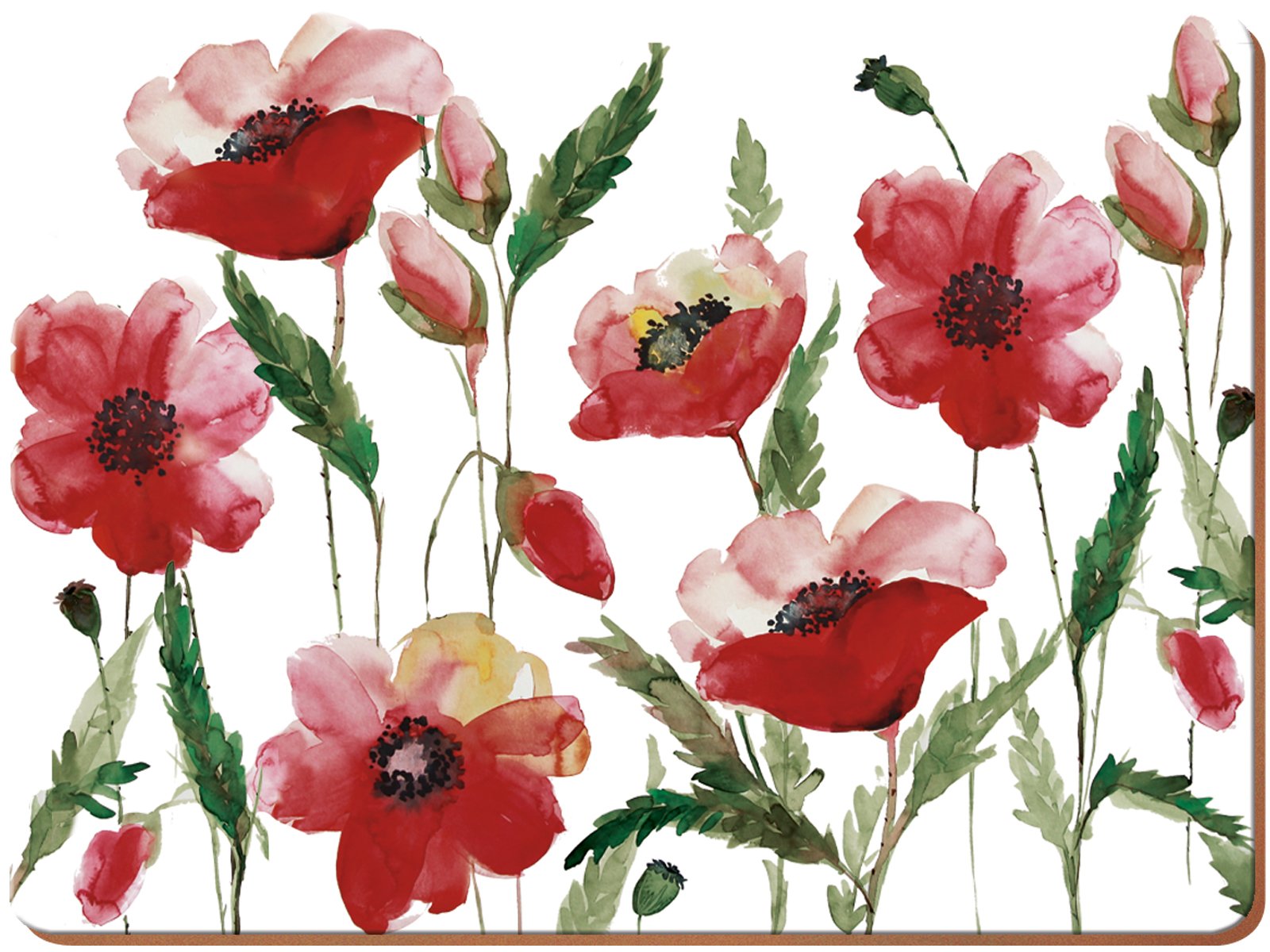 Creative Tops "Watercolour Poppy Premium Cork-Backed Placemats, Red, Large, 4-Piece — image 1