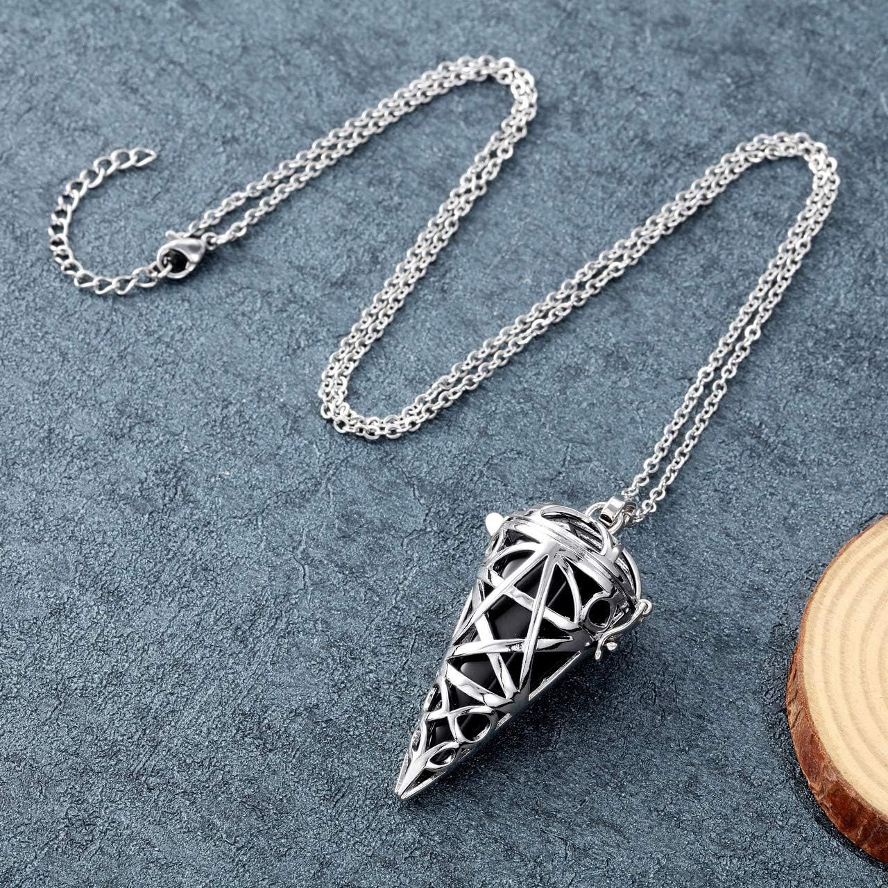 JOVIVI Black Obsidian Reiki Healing Crystal Locket Pendant Necklace Gemstone Hexagonal Pointed Pendulum Dowsing Divination Jewellery for Women - Image 3