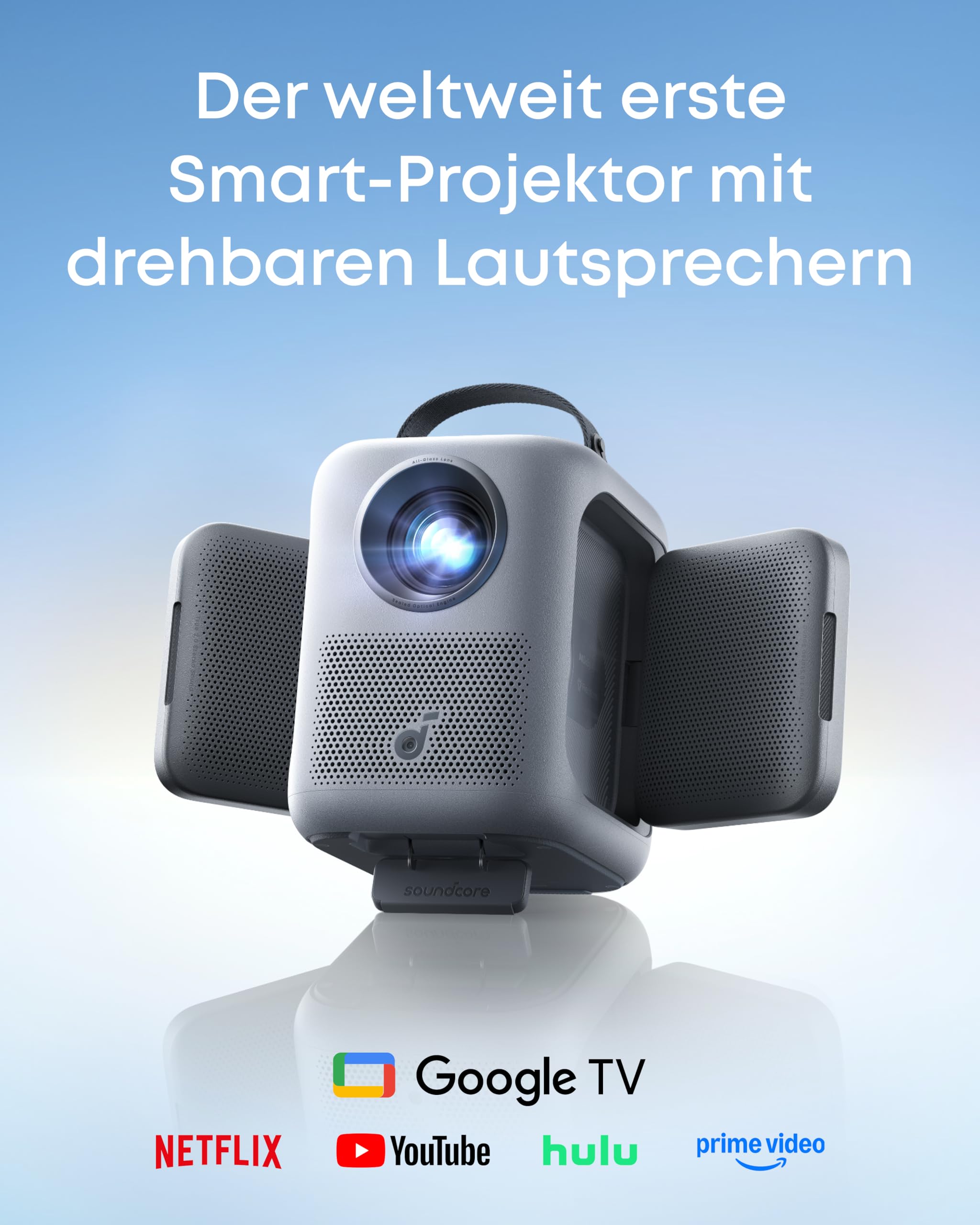 soundcore Nebula P1i Smart-Projektor mit WLAN und Bluetooth, drehbare Lautsprecher, 2.0 Dolby Audio, 380 ANSI-Lumen, Full HD 1080p, Vollglas-Objektiv, duale 10W Stereo-Lautsprecher, Google TV, tragbar 2