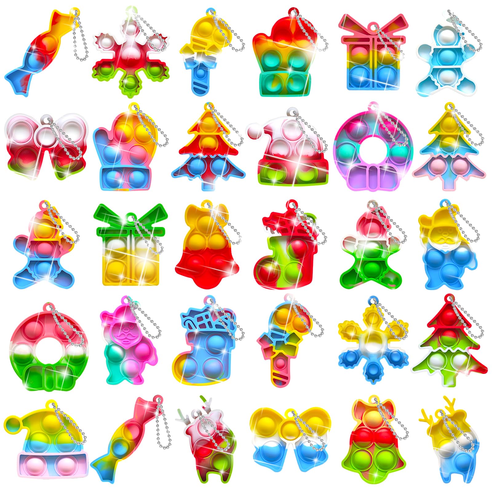 KIDRENFUN 30 PCS Christmas Decoration - Keyrings Stocking Fillers, Bulk Christmas Prize, Poppet Keyring Xmas Party Favours